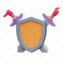 sword, shield, game, illustration, blade, war, strategy, 3d cartoon, isolated, stylized, item 