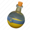 yellow, energy, potion, bottle, game, illustration, wizard, witch, drink, magic, 3d cartoon, isolated, stylized, item 