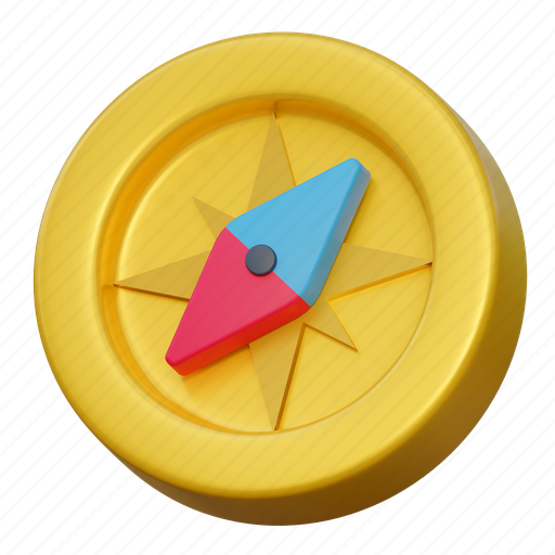 Golden, compass, game, illustration, adventure, explore, navigation 3D illustration - Download on Iconfinder