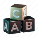 alphabet, cube, game, dice