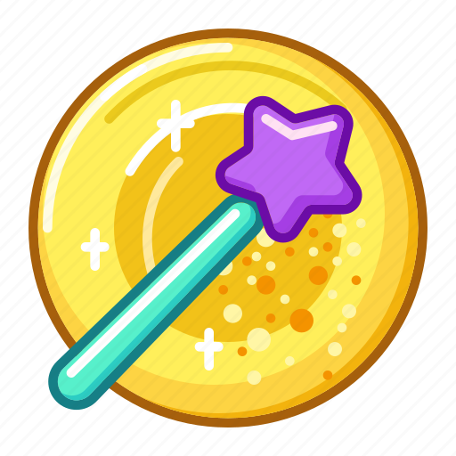 Magic, wand, gold, stuff, mage, cartoon, class icon - Download on Iconfinder