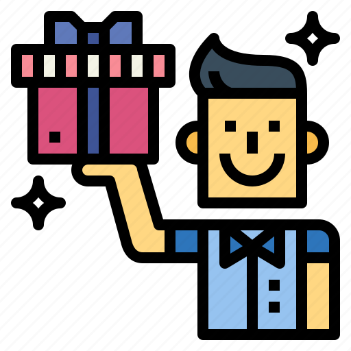 Bow, box, gift, man, present icon - Download on Iconfinder