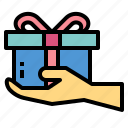 box, gift, hand, present, ribbon