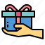 box, gift, hand, present, ribbon 