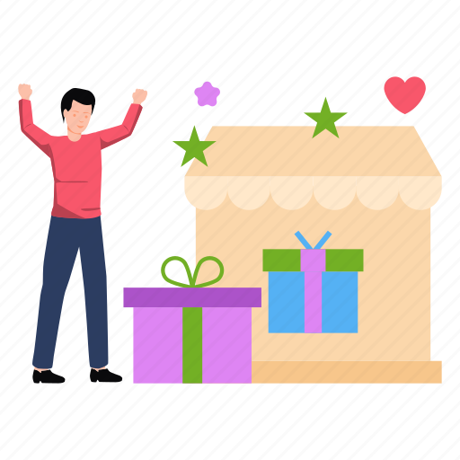 Boy, standing, gift, shop, giftbox icon - Download on Iconfinder