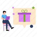 female, laptop, chatting, gift, present