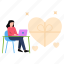 female, working, laptop, heart, box 
