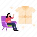 shirt, gift, female, sitting, couch