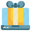 giftbox, laptop, ribbon, online, send, application 