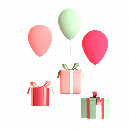 Gift box and balloon, confetti balloons, present, shopping gift box, surprise, ribbon, celebration 3D illustration - Download on Iconfinder