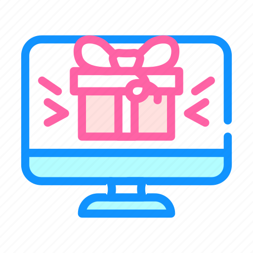 Online, gift, computer, screen, package, surprise icon - Download on Iconfinder