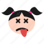 emoji, emoticon, exhausted, face, girl, tired, women 