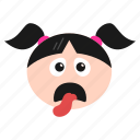 emoji, emoticon, exhausted, face, girl, tired, women