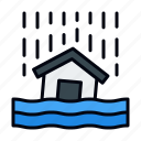 flood, ecology and environment, global warming, thermometer, world, water damage, house, flooded house, weather