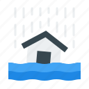 flood, ecology and environment, global warming, thermometer, water damage, house, flooded house, weather, rain