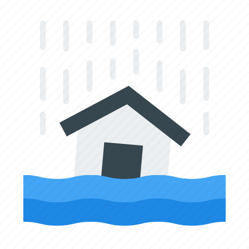 Flood, ecology and environment, global warming, thermometer, water damage, house, flooded house icon - Download on Iconfinder