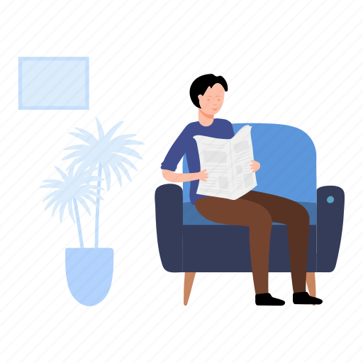 Boy, reading, newspaper, sitting, couch icon - Download on Iconfinder