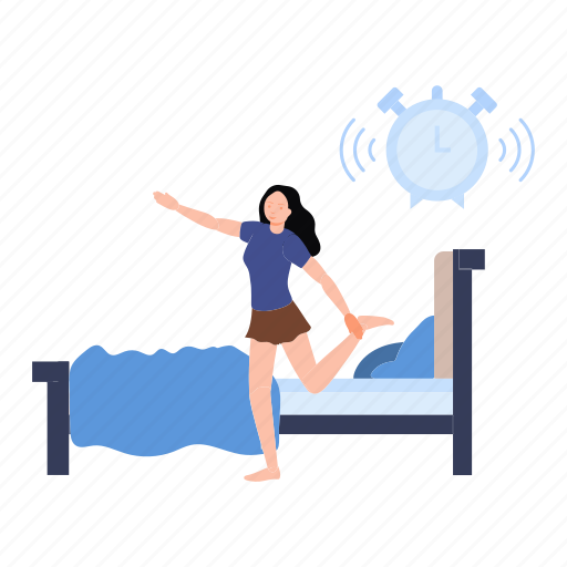 Good, morning, wakingup, girl, bed, alarm icon - Download on Iconfinder