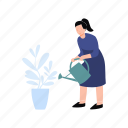 watering, plants, female, morning, pot