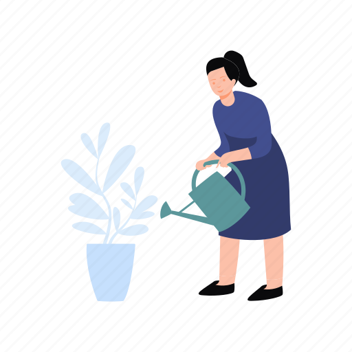 Watering, plants, female, morning, pot icon - Download on Iconfinder