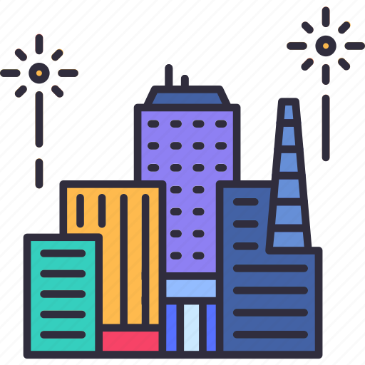 City firework, building, new year, festival, birthday, party, decoration icon - Download on Iconfinder