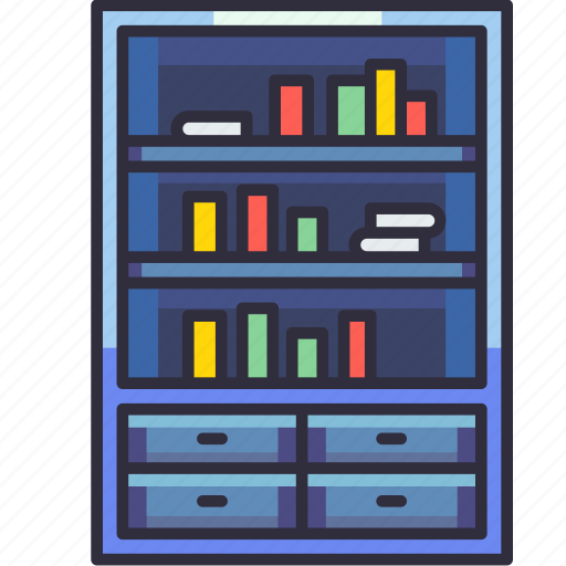 Furniture, interior, household, bookcase, bookshelf, library, cabinet icon - Download on Iconfinder