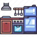 furniture, interior, household, kitchen, cooking, restaurant, kitchen set