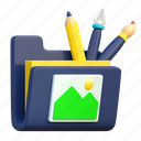 folder, illustration, isolated, graphic design, user interface, tool, 3d icon, gallery, paint brush 