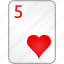 hearts, card, five, casino, poker 