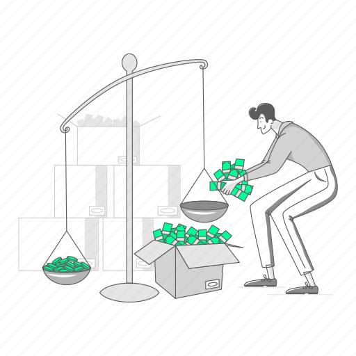 Puts, money, scales, finance, cash, business, currency illustration - Download on Iconfinder