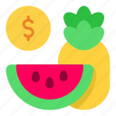 watermelon, and, pineapple, price, tag, label, sale
