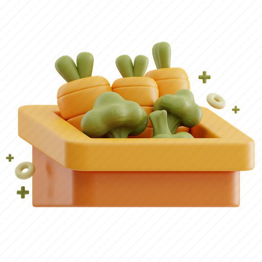 Vegetable, box, healthy, organic, food, vegetarian, fruit 3D illustration - Download on Iconfinder