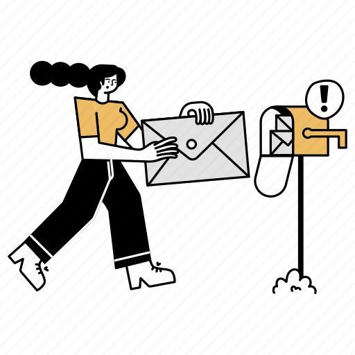 Emails, email, inbox, full, notification, mailbox, woman illustration - Download on Iconfinder