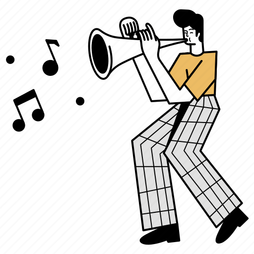 Music, trumpet, musical, instrument, entertainment, performer, man illustration - Download on Iconfinder
