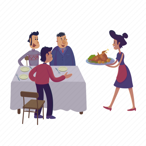 Table, man, dinner, waitress, turkey illustration - Download on Iconfinder