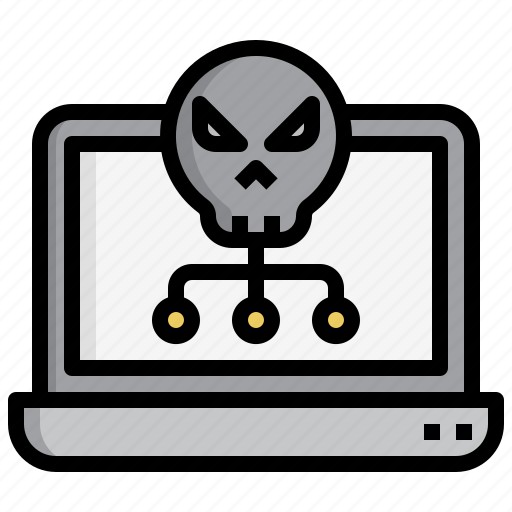Laptop, infected, ransomware, skull, virus icon - Download on Iconfinder
