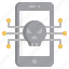 smartphone, virus, skull, malware, technology 