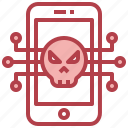 smartphone, virus, skull, malware, technology