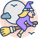 witch, broom, flying, hat, magic