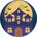 bat, dark, full, halloween, haunted, house, moon