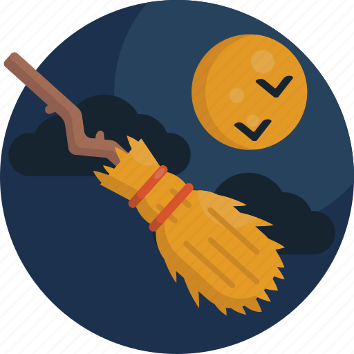 Bats, broom, full, halloween, moon, night, witch icon - Download on Iconfinder