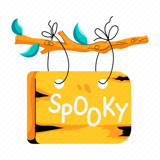 Spooky sign, halloween board, wooden board, hanging sign, hanging board icon - Download on Iconfinder