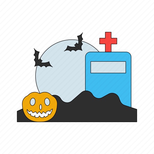Bat, grave, tombstone, pumpkin, halloween icon - Download on Iconfinder