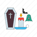 coffin, candle, ghost, halloween, scary