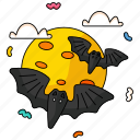 bat, halloween, moon, witch, horror