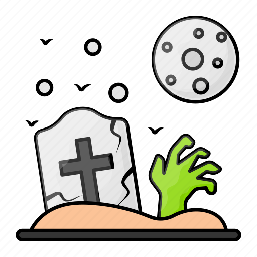 Graveyard, halloween, hand, zombie, moon, grave icon - Download on Iconfinder