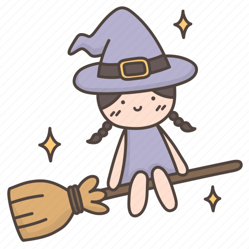 Broomstick, cute, doodle, flying, halloween, witch icon - Download on Iconfinder