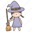 broom, cartoon, cute, doodle, witch 