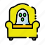halloween, ghost, sitting, on, sofa, chair, spooky 