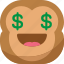 chipms, dollar, emoji, emoticon, money, monkey, smiley 